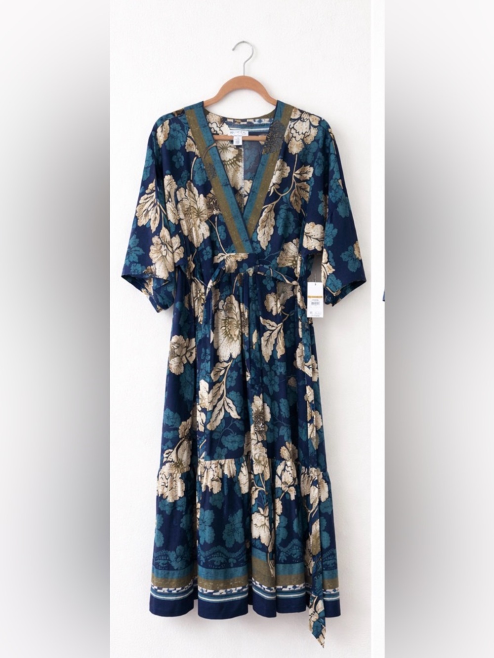 sofia by sofia vergara Teal and Gold Floral Maxi Dress kimono style